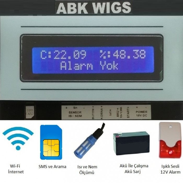 WIGS 5301 Wi-Fi, SMS, Arama, Dijital Sıcaklık Alarm Cihazı